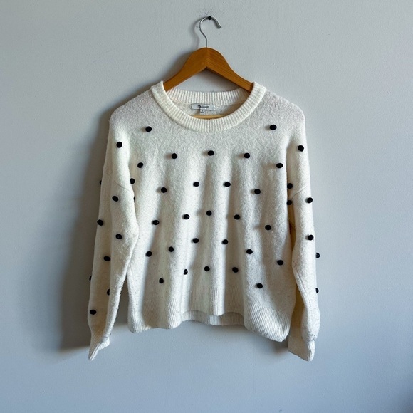 Madewell Cream Brockton Bobble Sweater Black Polka Dot in Coziest Yarn Crewneck - Picture 2 of 8